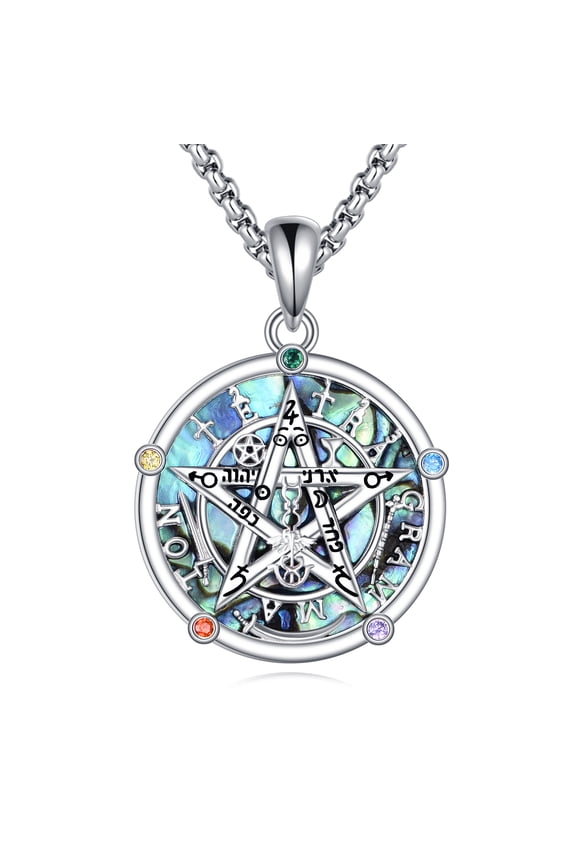 Tetragrammaton Necklace for Men Women 925 Sterling Silver Pentagram Pendant Necklace Pentacle Jewelry