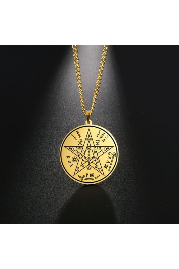 Tetragrammaton Pentacle Necklace Magical Pentagram Protection Amulet Ancient Power Name of God 14K Yellow Gold Jewelry