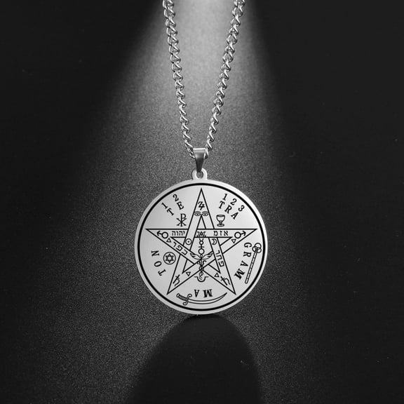 Tetragrammaton Pentacle Necklace Magical Pentagram Protection Amulet Ancient Power Name of God 14K Yellow Gold Jewelry