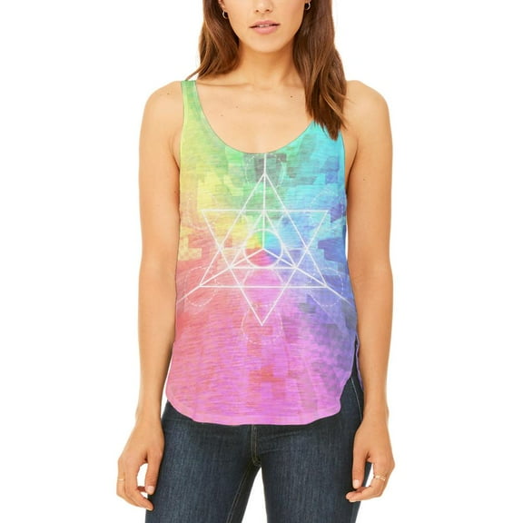 Tetrahedron Star Sacred Geometry Juniors Flowy Side Slit Tank Top Multi 2XL