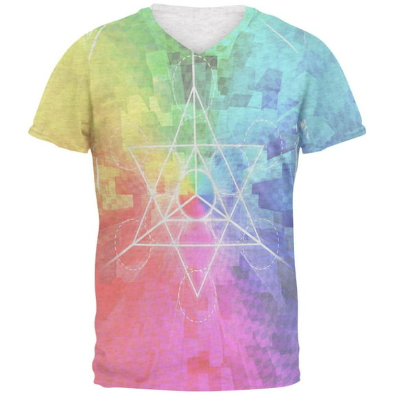 Tetrahedron Star Sacred Geometry Mens Soft V-Neck T Shirt Heather White SM