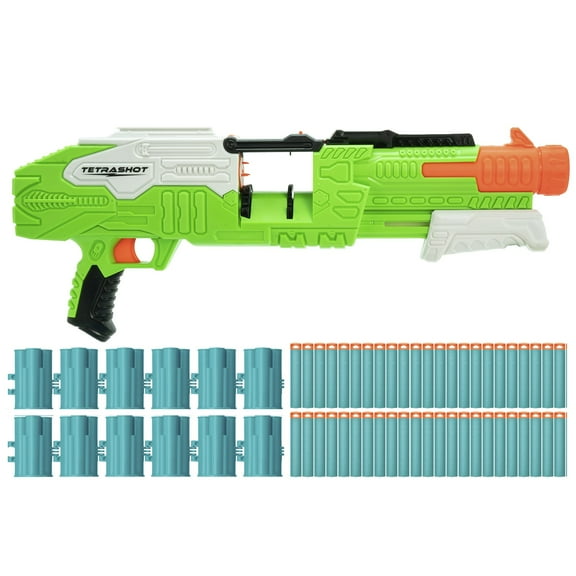 Tetrashot Green & White Dart Blaster W/ 98 Accu-Blast Darts & Dart Belt, Ages 6+