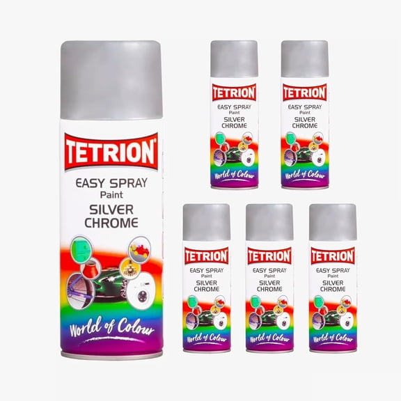 Tetrion Easy Spray Paint  Chrome Silver 400ml (Pack of 6) - Reflective Acrylic Spray for Wood, Metal, Plastic, Ceramic & More - Fast-Drying, Smooth Mirror Finish, Indoor & Outdoor Use, 13.5 Oz