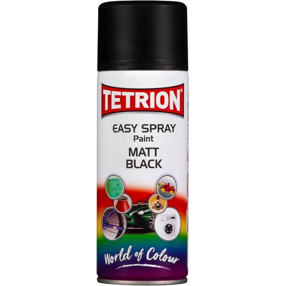 Tetrion Easy Spray Paint - Matt Black 13.5 fl oz -All-Purpose Fast Drying Acrylic Spray for Wood, Metal, Plastic, Ceramic & More, Smooth Base Coat - Indoor & Outdoor Use, 13.5 Oz