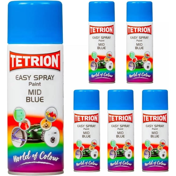Tetrion Easy Spray Paint – Mid Blue 400ml (Pack of 6) - All-Purpose Fast Drying Acrylic Spray for Wood, Metal, Plastic, Ceramic & More, Smooth Base Coat - Indoor & Outdoor Use, 13.5 Oz