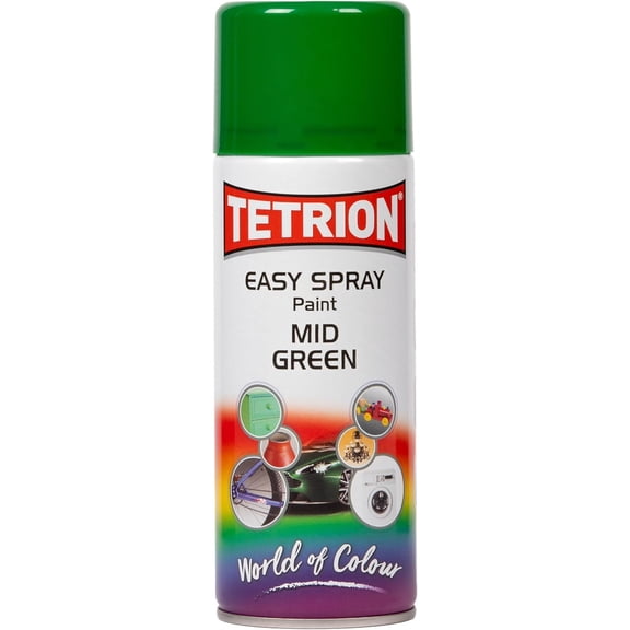 Tetrion Easy Spray Paint – Mid Green 400ml - All-Purpose Fast Drying Acrylic Spray for Wood, Metal, Plastic, Ceramic & More, Smooth Base Coat - Indoor & Outdoor Use, 13.5 Oz