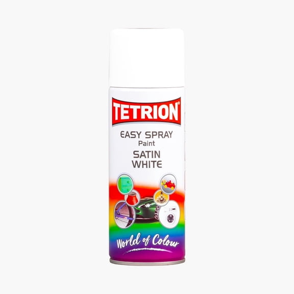 Tetrion Easy Spray Paint – Satin White 400ml - All-Purpose Fast Drying Acrylic Spray for Wood, Metal, Plastic, Ceramic & More, Smooth Base Coat - Indoor & Outdoor Use, 13.5 Oz