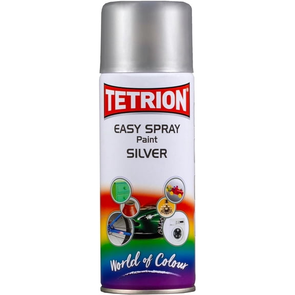 Tetrion Easy Spray Paint – Silver 400ml - All-Purpose Fast Drying Acrylic Spray for Wood, Metal, Plastic, Ceramic & More, Smooth Base Coat - Indoor & Outdoor Use, 13.5 Oz