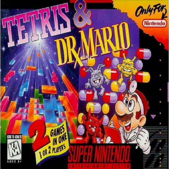 Restored Tetris & Dr. Mario, Physical/Super Nintendo SNES Puzzle Game, Parental Controls