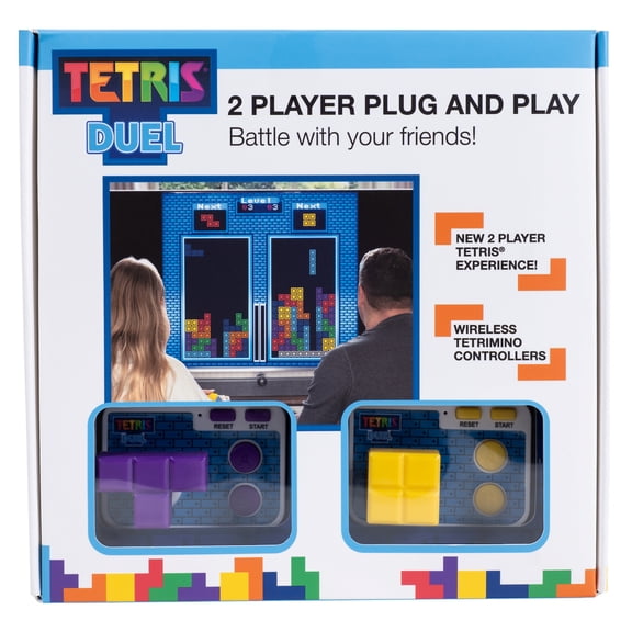Tetris Duel Plug & Play Retro Arcade 2-Player Wireless HDMI TV Game, Head-to-Head Tetris Showdown with Wireless Controllers, No Console Needed