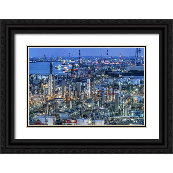 Tetsurou, Kobayashi 32x23 Black Ornate Wood Framed with Double Matting Museum Art Print Titled - Coastal Industrial Area
