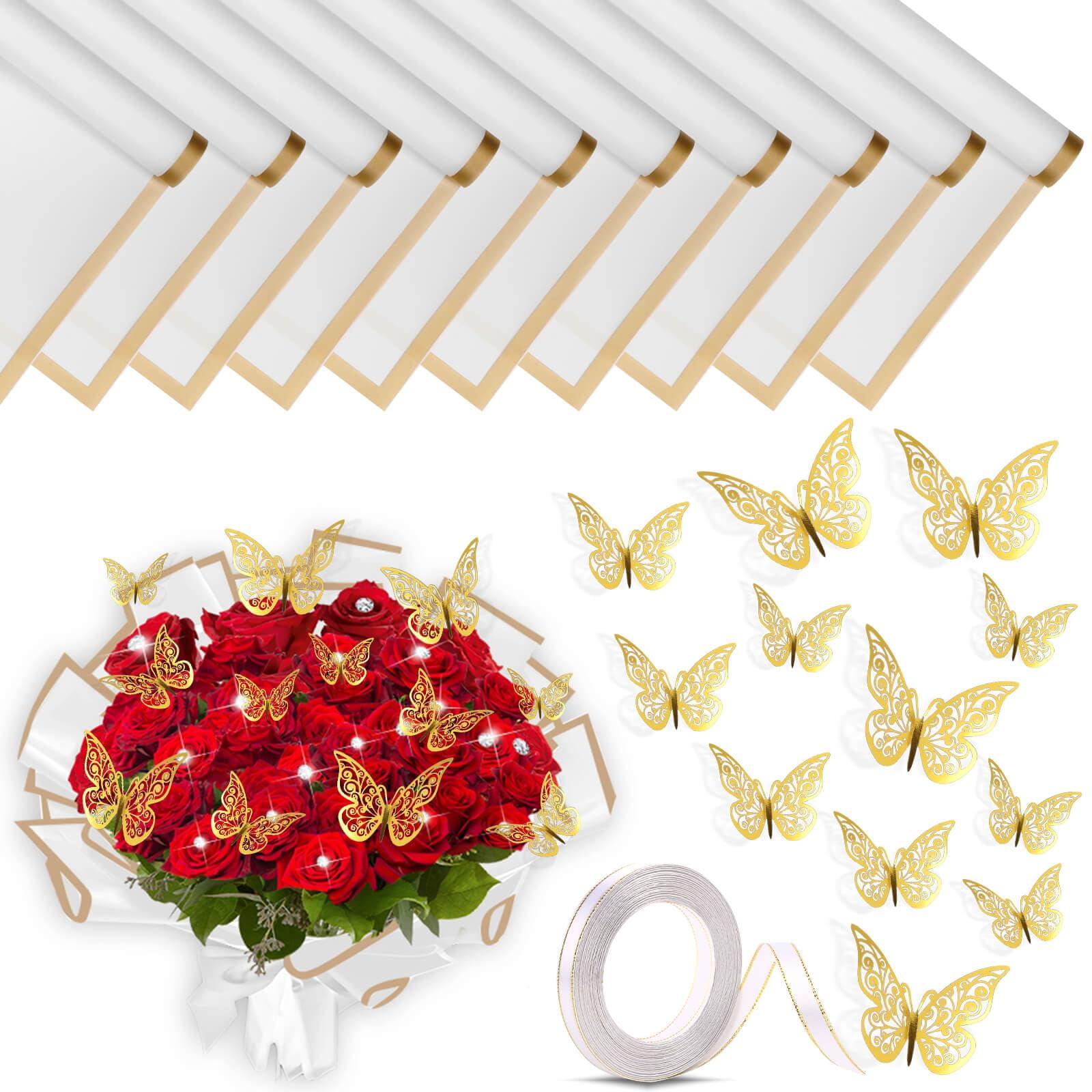 Tetutor Waterproof Flower AJH3 Wrapping Paper,20 Sheets Bouquet ...