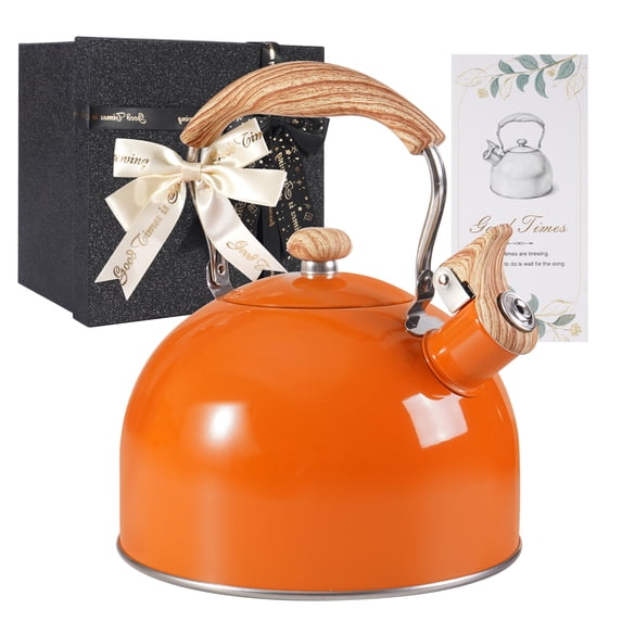 Simple Tea Ad Teupoa 2.6QT Whistling Stovetop Tea Kettle, Orange Stainless Steel ...