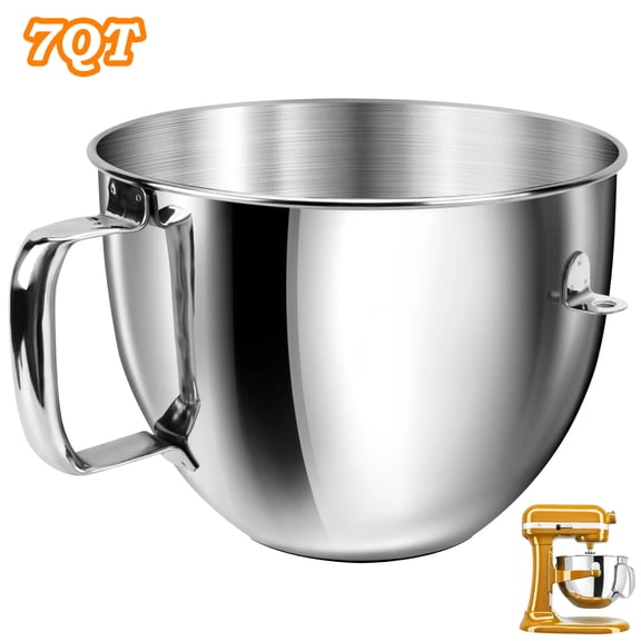 Teupoa 7QT Stainless Steel Mixer Bowl for Kitchenaid Stand Mixers, Kitchen Aid Mixing Bowl for 7QT Lift Mixer with Handle, Compatible with KSM70SKXXBK, Dishwasher safe.