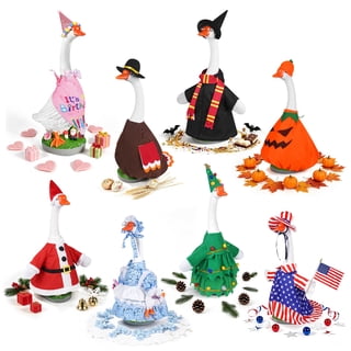 Teupoa 8 Sets Porch Goose Outfits Holiday Goose Decor - Party Lawn Porch Goose Accessories for Patio Yard Decor