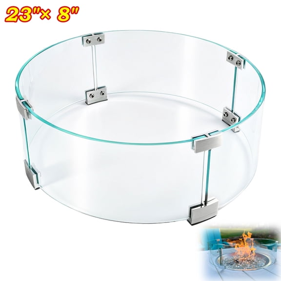 Teupoa Fire Pit Wind Guard, 23" Glass Wind Guard for Fire Pit Round Table, Clear Tempered Glass Set with Assembly Instructions