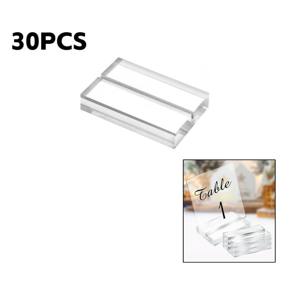 Teuuea 30 Pieces Clear Acrylic Stands with Card Slot, Transparent 2*1.2*0.4INCH Place Card Holders, Table Numbers Display Stands Base, Sign Holders for Office Menu Photos Dining Event Seating Chart