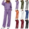 thumbnail image 1 of Teuyenhk Women's 2 Piece Sweatsuits Fall Fleece Lined Matching Lounge Sets Zip Up Hoodies Drawstring Straight Leg Pants Airport Travel Track Suits, 1 of 7