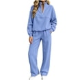 thumbnail image 1 of Teuyenhk Womens Two Piece Sweat Sets Cozy Fleece Lined Sweatsuits Quarter Zip High Neck Pullover with Sweatpants Fashion Athleisure Tracksuit, 1 of 6