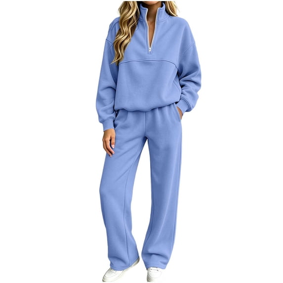Teuyenhk Womens Two Piece Sweat Sets Cozy Fleece Lined Sweatsuits Quarter Zip High Neck Pullover with Sweatpants Fashion Athleisure Tracksuit