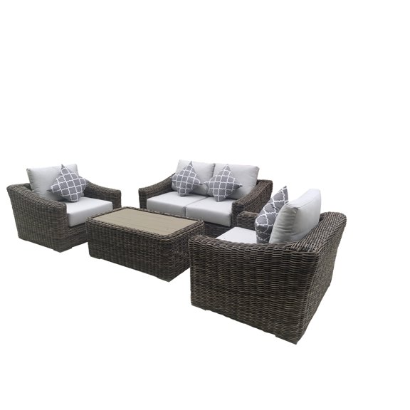 Teva Furniture Monterey Wicker / Rattan Loveseat Set with Cushion in Brown/Beige