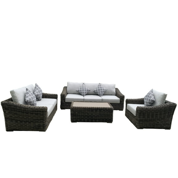 Teva Furniture Monterey Wicker / Rattan Seating Set with Cushion in Brown/Beige