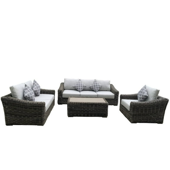 Teva Furniture Monterey Wicker / Rattan Seating Set with Cushion in Brown/Beige