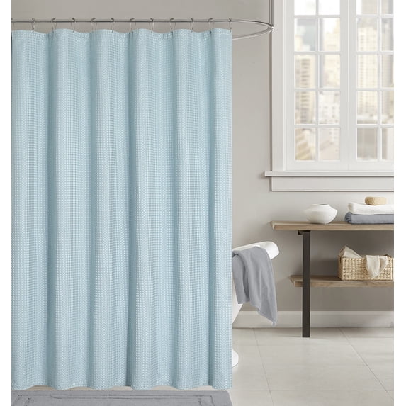 Teva Solid Waffle Shower Curtain Blue
