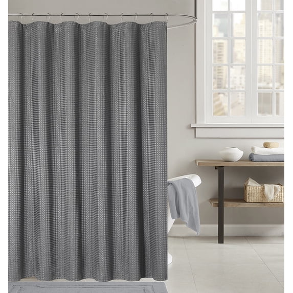 Teva Solid Waffle Shower Curtain Charcoal