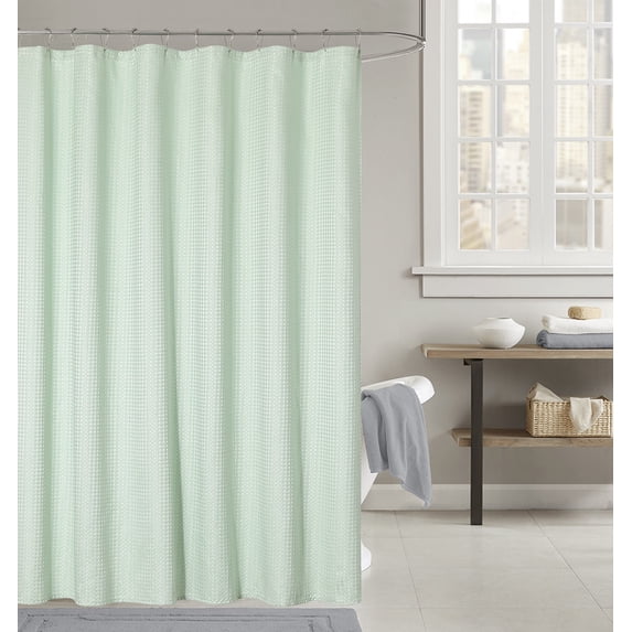 Teva Solid Waffle Shower Curtain Green