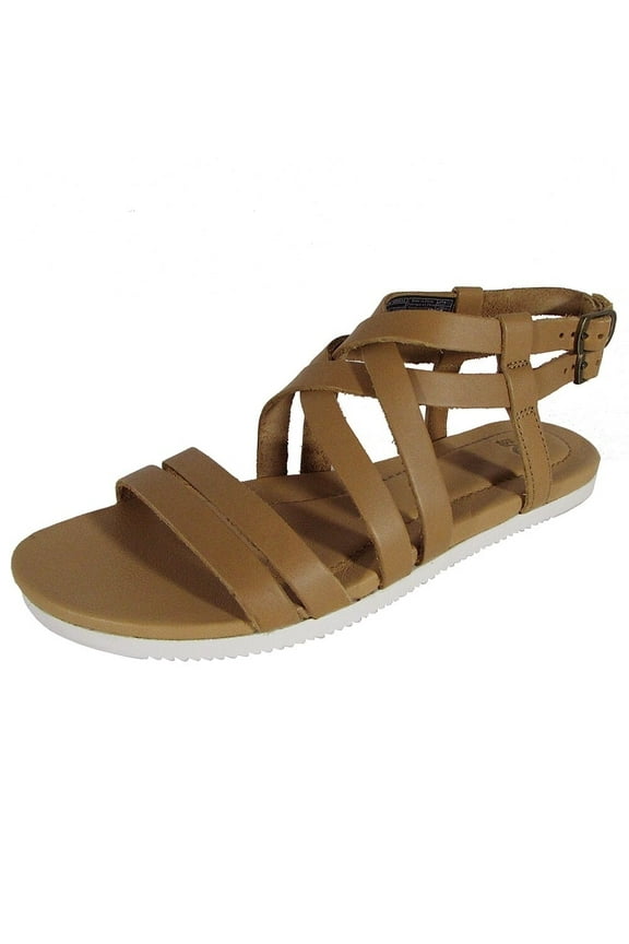 Womens Avalina Crossover Leather Flat Sandal Shoes, Tan 6
