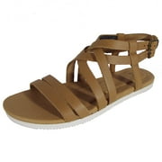 Teva Womens Avalina Crossover Leather Flat Sandal Shoes, Tan 7