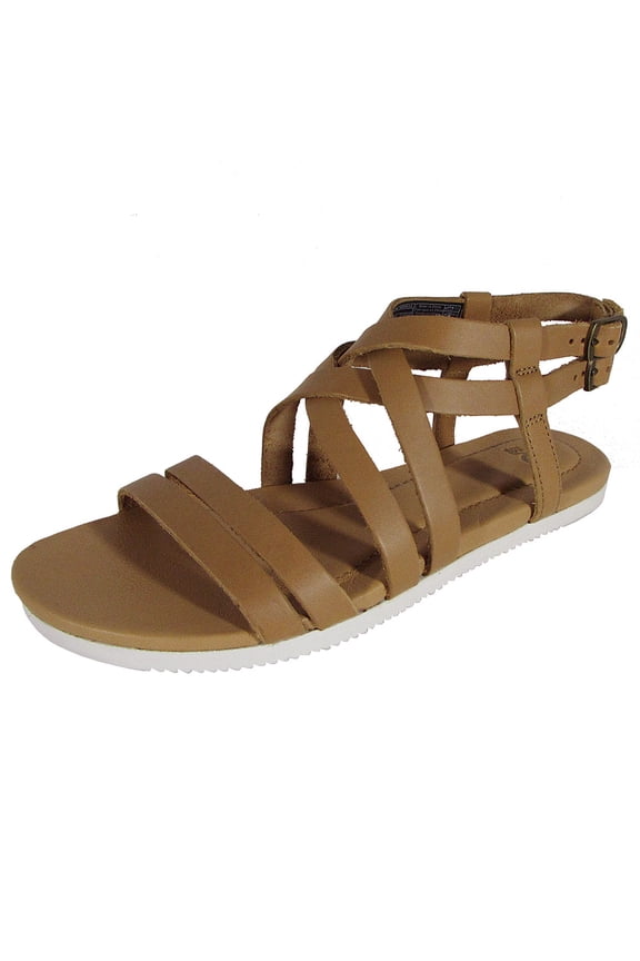 Womens Avalina Crossover Leather Flat Sandal Shoes, Tan 7