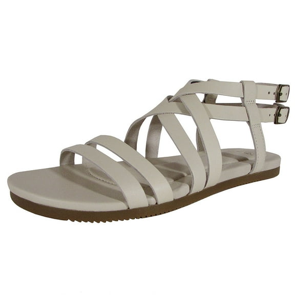 Teva Womens Avalina Crossover Leather Flat Sandal Shoes, White, US 6.5