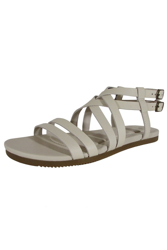 Womens Avalina Crossover Leather Flat Sandal Shoes, White, US 6.5