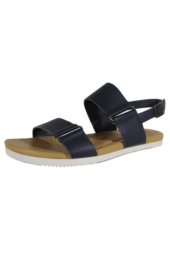 Womens Avalina Flat Leather Backstrap Sandal Shoes, Navy 6