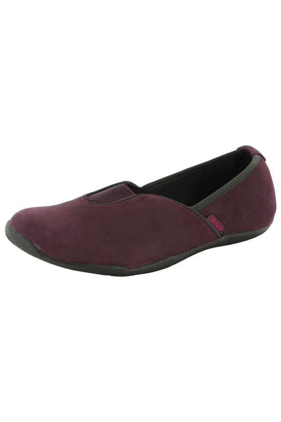 Womens Niyama Slip On Waterproof Leather Skimmer Flats, Burgundy, US 5