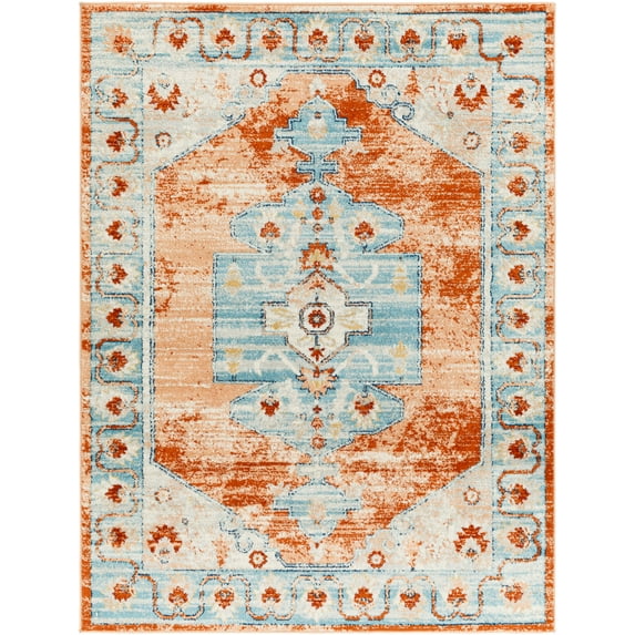 Tevazu Burnt Orange 6'7" x 9' Traditional Rectangle Area Rug