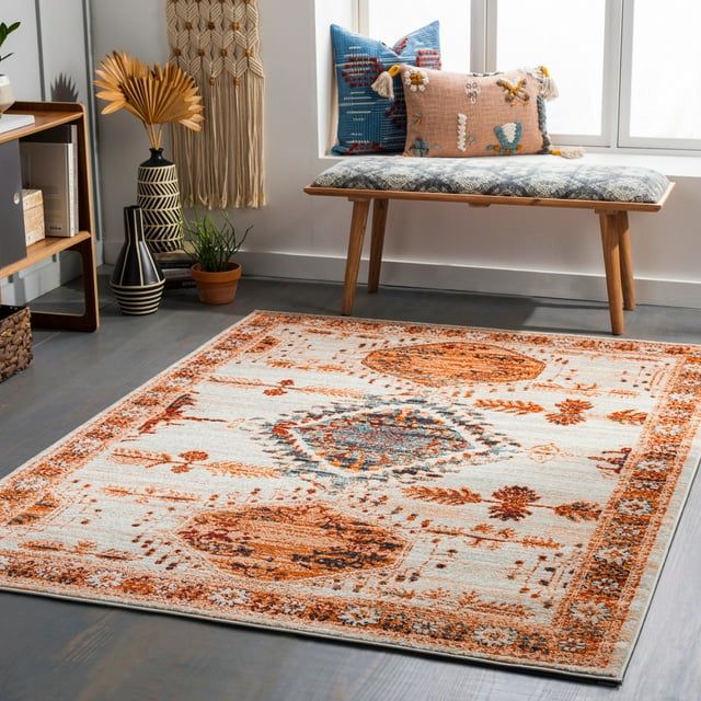 Tevazu Orange 5'3" x 7' Traditional Rectangle Area Rug
