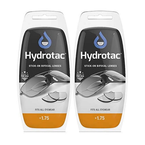 TeviRoom Hydrotac OPTX 20/20 Stick-On Bifocal Reading Lenses +1.75 Diopter, Pack of 2, Reusable Magnification and Blue Light Blocking for Any Eyewear, Water-Activated, Vision and Reading Support