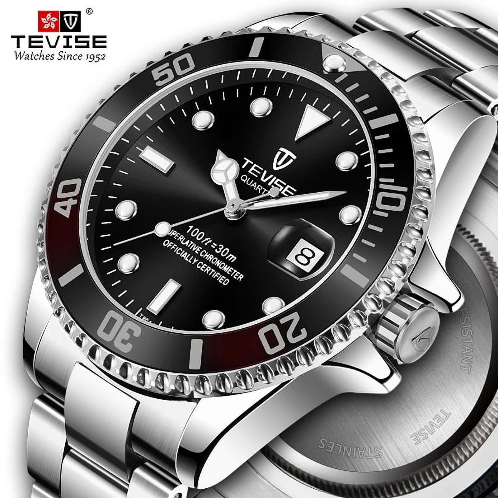 Tevise Classic Quartz Watch Man Waterproof Stainless Steel Wristwatches for Men Relogio Masculino