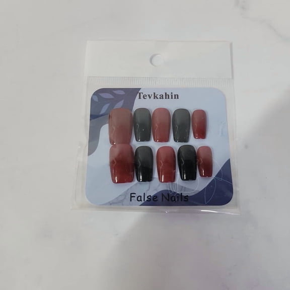 Tevkahin False nails, Edgy Two-Tone Glossy Design,Fast & Easy Salon Results