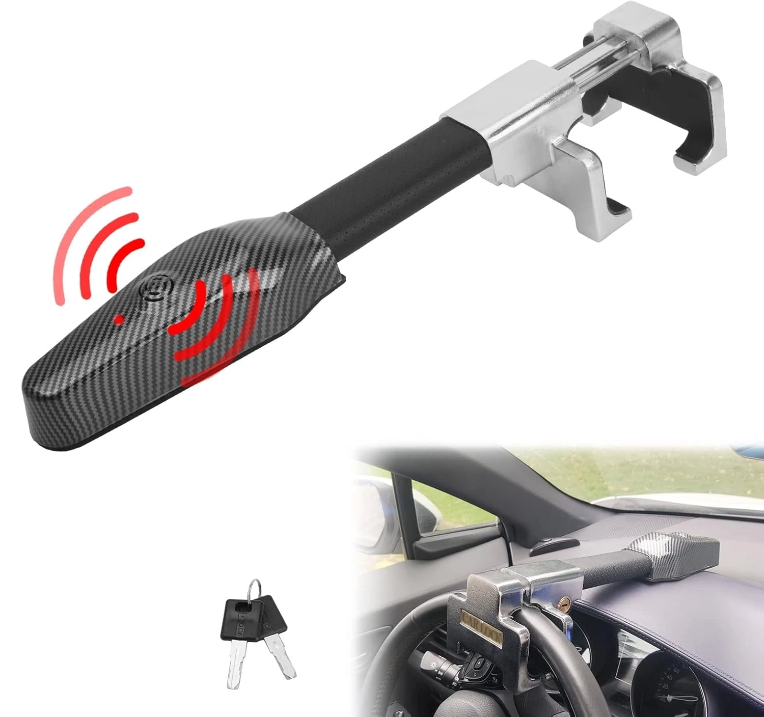 HREETER Steering Wheel Lock with Alarm,Heavy Duty Anti-Theft Car Device ...