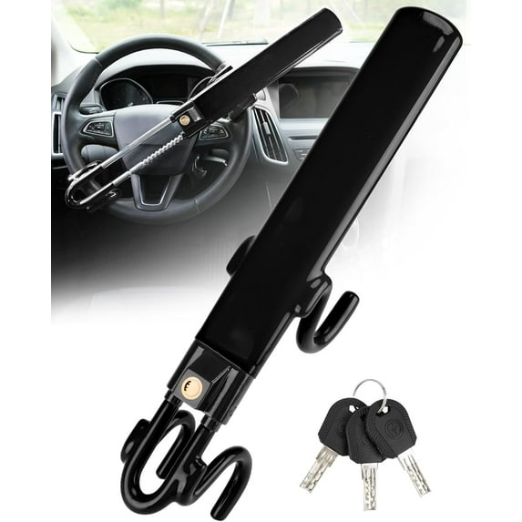 Steering Wheel Lock - Heavy Duty Antitheft Device and Car Security Lock with Adjustable Locking and 3 Keys - Great Vehicle and Truck Deterrent (Yellow)