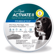 TevraPet Activate II Flea and Tick Collar for Dogs, 12 Months Prevention, 2 Count, One Size Fits All