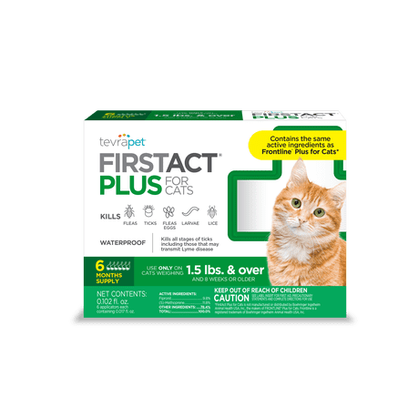 TevraPet FirstAct Plus Flea and Tick Prevention for Cats 1.5 lbs , 6 Dose