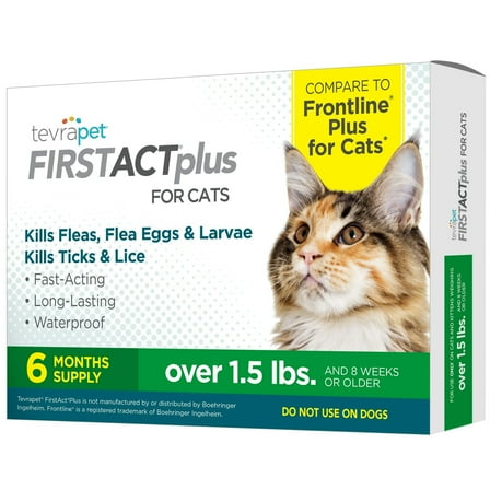 TevraPet FirstAct Plus Flea and Tick Prevention for Cats 1.5 lbs , 6 Dose