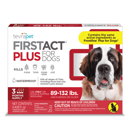 TevraPet FirstAct Plus Flea and Tick Prevention for Extra Large Dogs 89-132 lbs, 3 Monthly Treatments