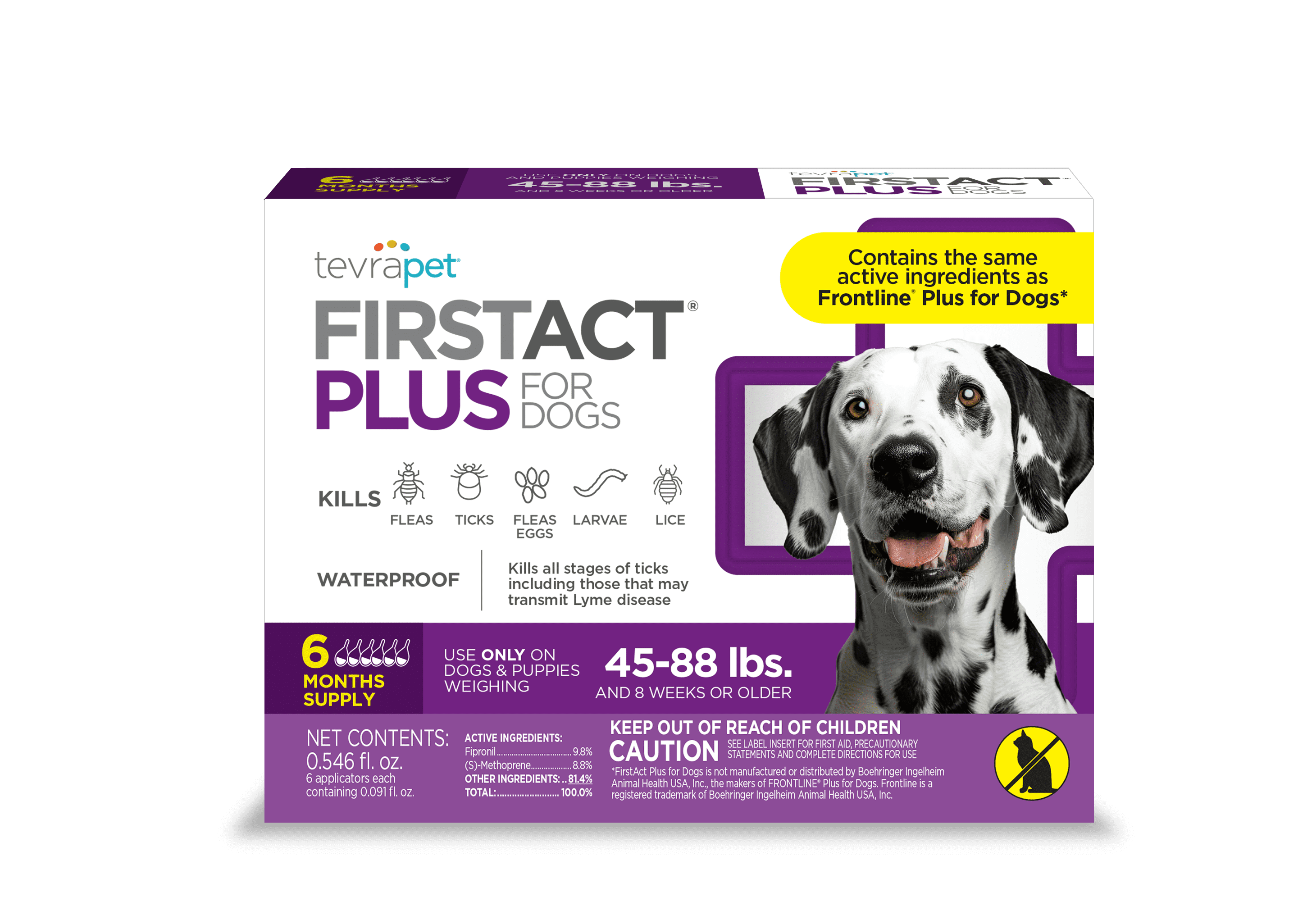 TevraPet FirstAct Plus Flea and Tick Prevention for Large Dogs 45-88 lbs, 6 Monthly Doses, Topical Drops