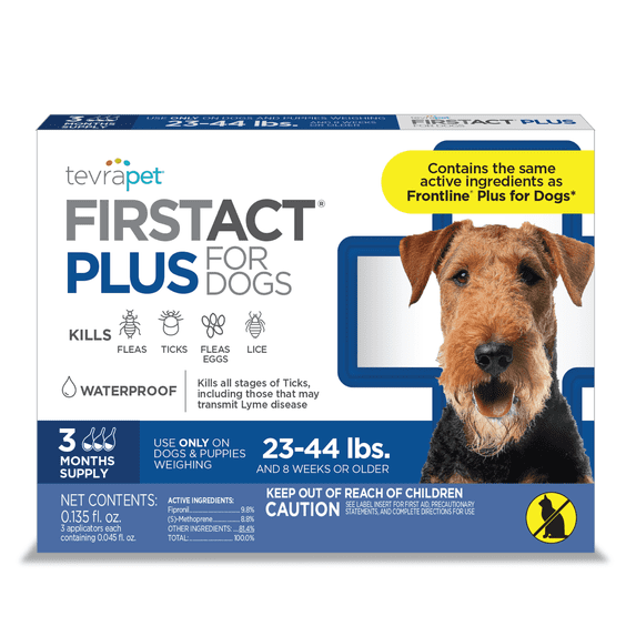 TevraPet FirstAct Plus Flea and Tick Prevention for Medium Dogs 23-44 lbs, 3 Monthly Doses, Topical Drops